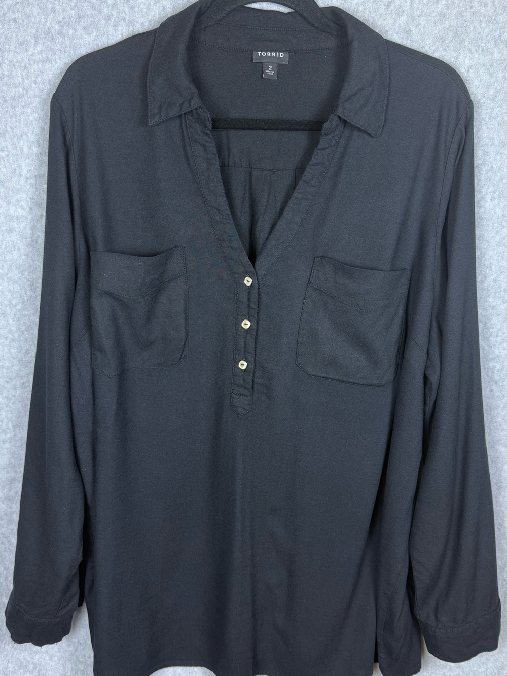torrid Black Button-Detail Long Sleeve Pocket Shirt